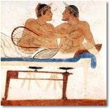 A scene from the Greek Tomb of the Diver in Paestum